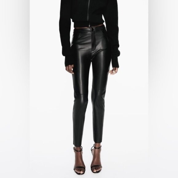 Zara Pants - Zara Women's Skinny Black Faux Leather Pants with Ankle Zippers Medium